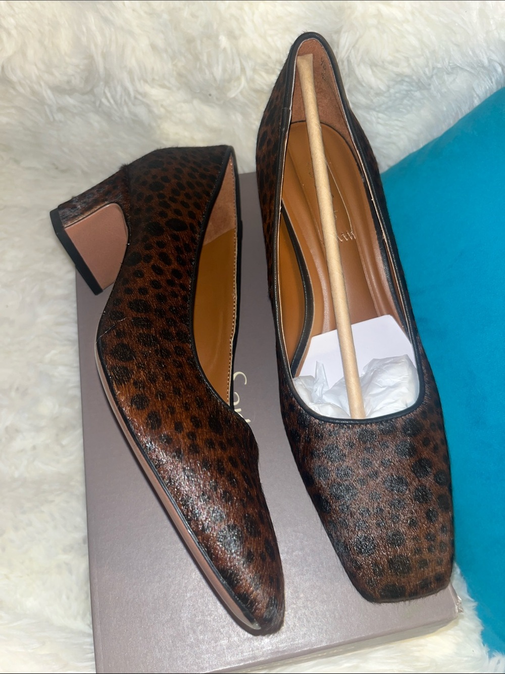 Franco Sarto Leopard Print Brown Block Heel Pumps - Picture 7 of 8